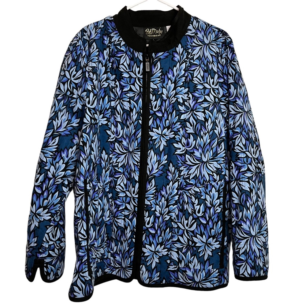 Bob Mackie Blue Floral Zip Up Jacket Size XL Women